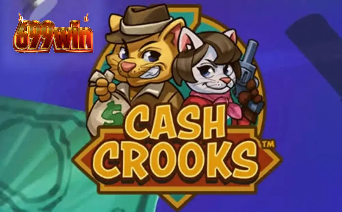 Tela principal do jogo Cash Crooks com os personagens felinos Betty e Clyve em um cenário de assalto noir.